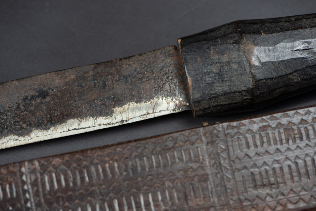 This sword is known as Pararowai, originates from the Yami tribe of Orchid Island Intricately carved with traditional Yami tribal motifs.