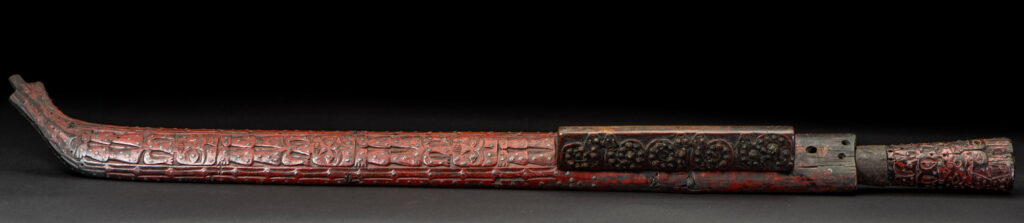 Exceptional and rare Taiwan ceremonial sword. Probably early 19th century. Paint with red pigments.