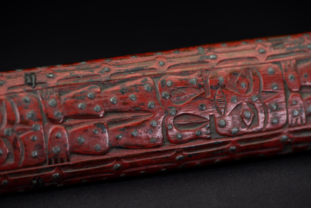 Exceptional and rare Taiwan ceremonial sword. Probably early 19th century. Paint with red pigments.