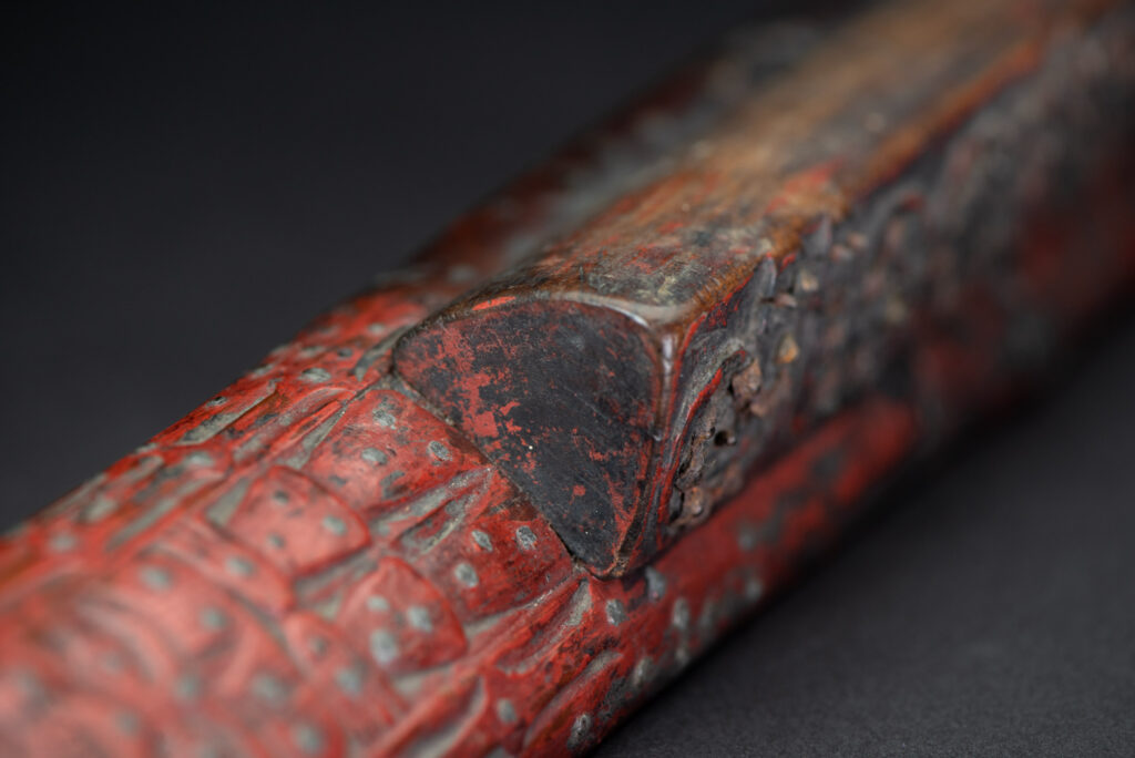 Exceptional and rare Taiwan ceremonial sword. Probably early 19th century. Paint with red pigments.