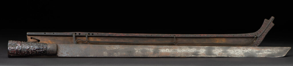 Exceptional and rare Taiwan ceremonial sword. Probably early 19th century. Paint with red pigments.
