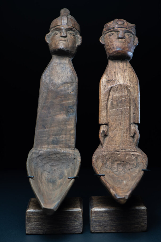 Pair of Paiwan tribe spoon carved with paiwan figures.