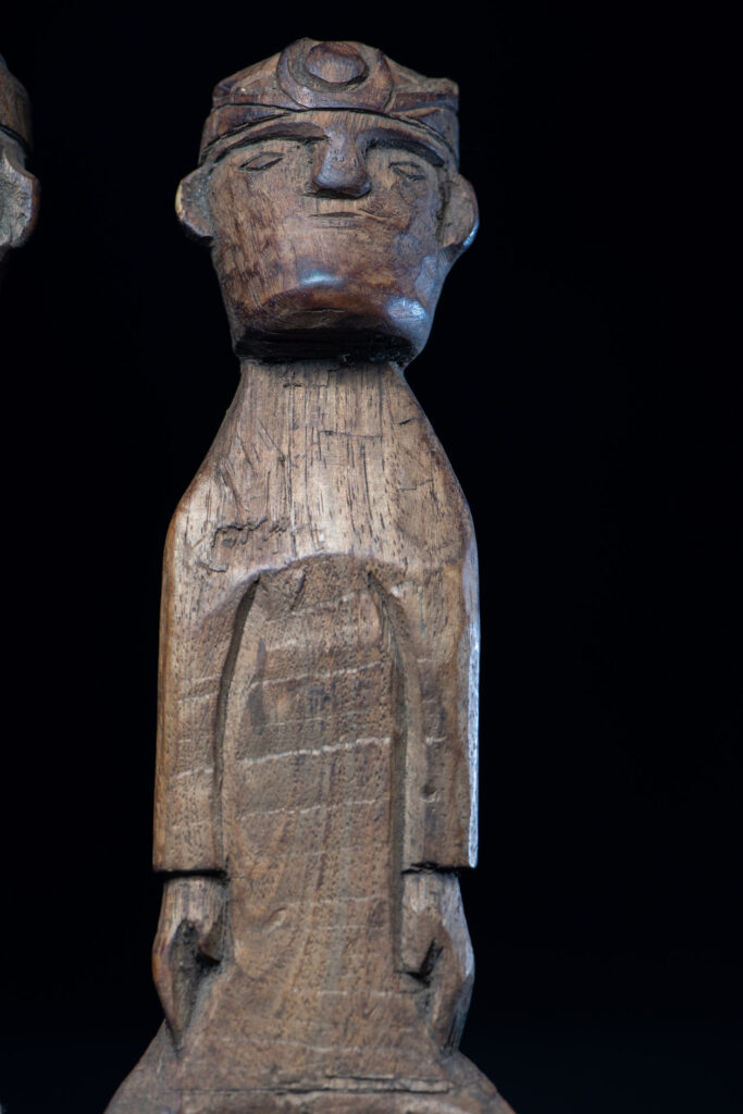 Pair of Paiwan tribe spoon carved with paiwan figures.