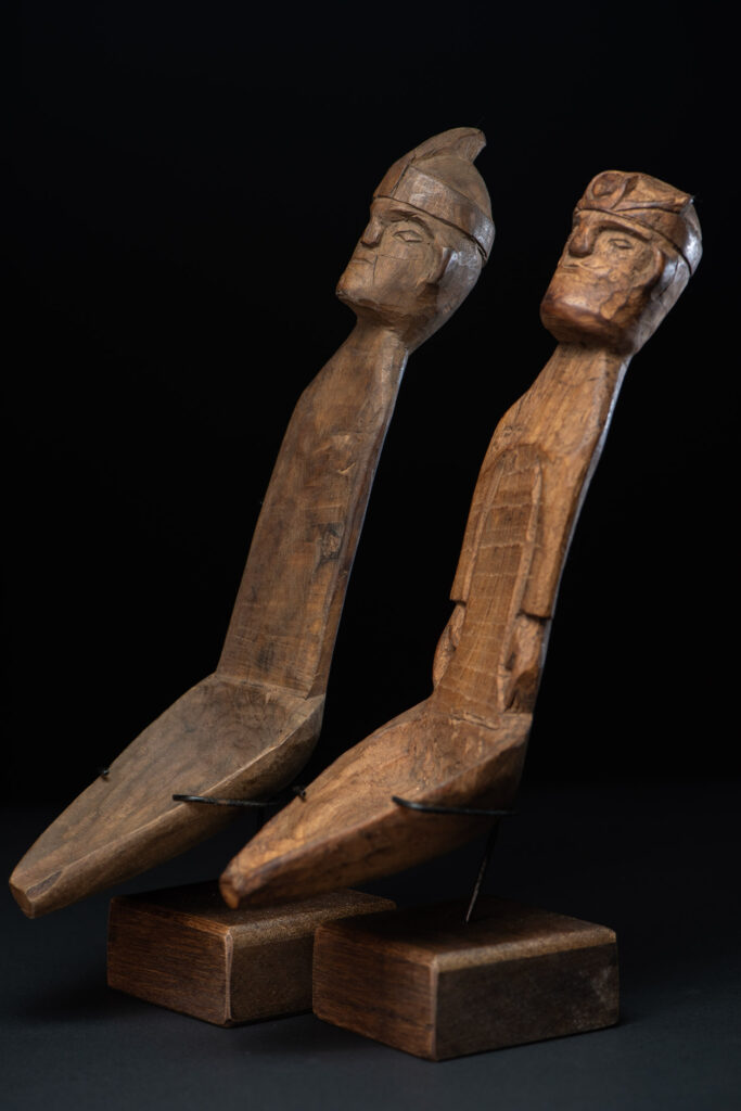 Pair of Paiwan tribe spoon carved with paiwan figures.