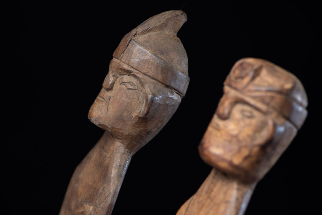 Pair of Paiwan tribe spoon carved with paiwan figures.