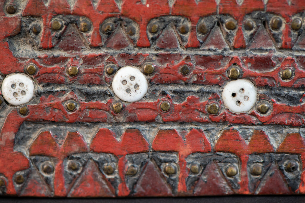 Shaman box from Paiwan tribe -Taiwan . Fully carved and paint in red .