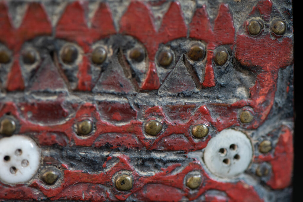 Shaman box from Paiwan tribe -Taiwan . Fully carved and paint in red .