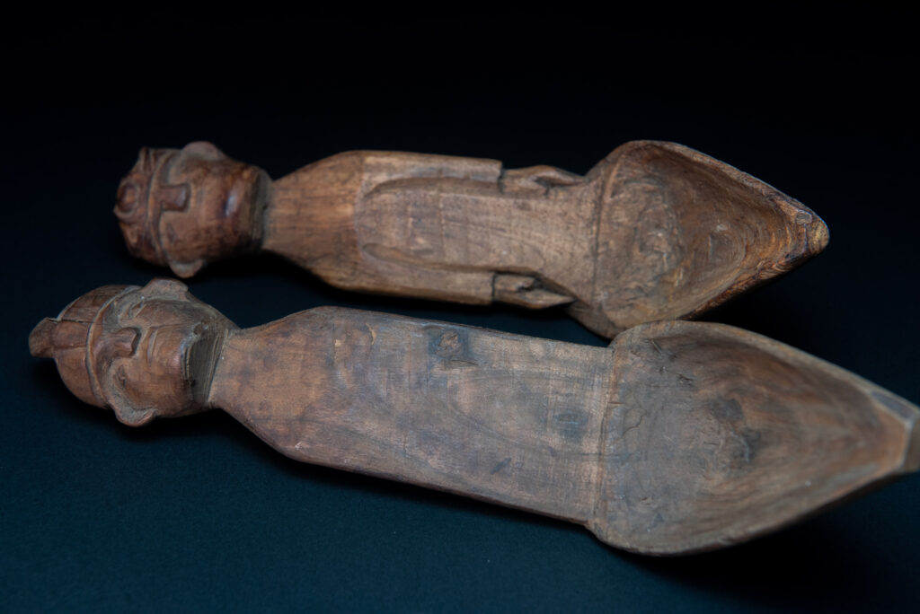 Pair of Paiwan tribe spoon carved with paiwan figures.