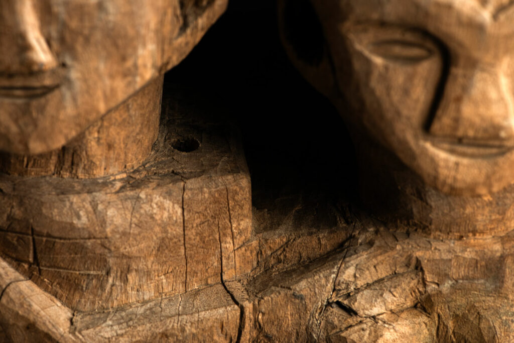 Ancient Statue of the Paiwan tribe : A couple holding each other male and female, probably husband and wife.