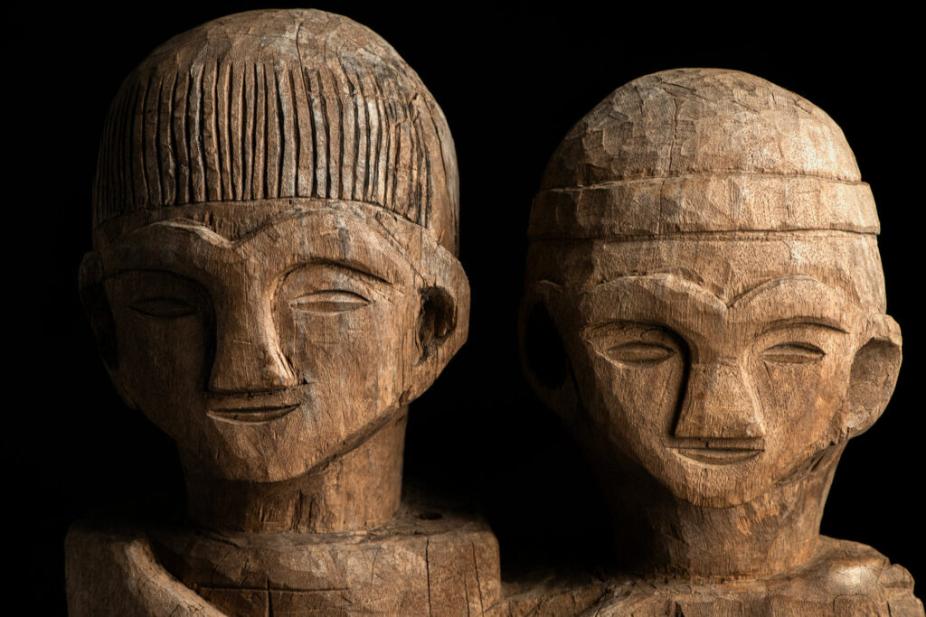 Ancient Statue of the Paiwan tribe : A couple holding each other male and female, probably husband and wife.