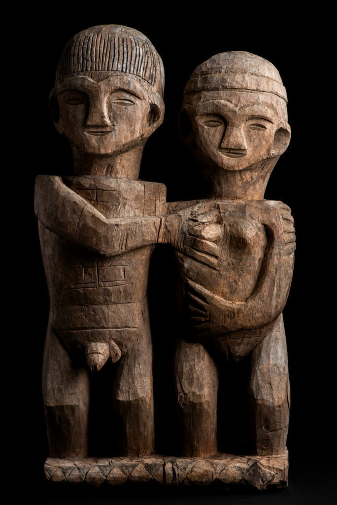 Ancient Statue of the Paiwan tribe : A couple holding each other male and female, probably husband and wife.