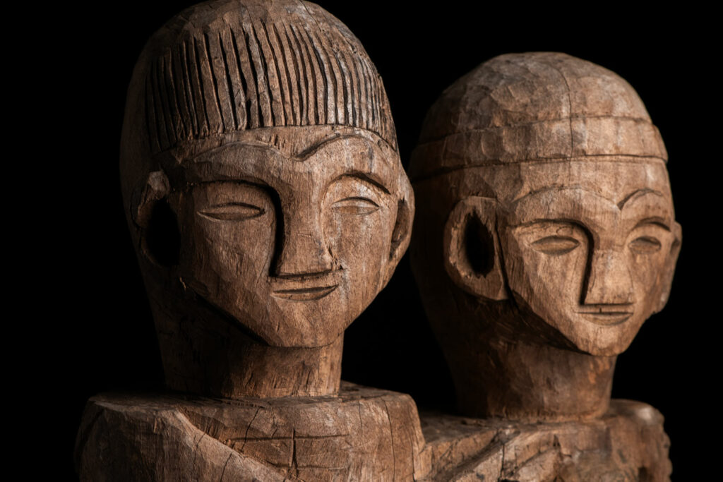 Ancient Statue of the Paiwan tribe : A couple holding each other male and female, probably husband and wife.