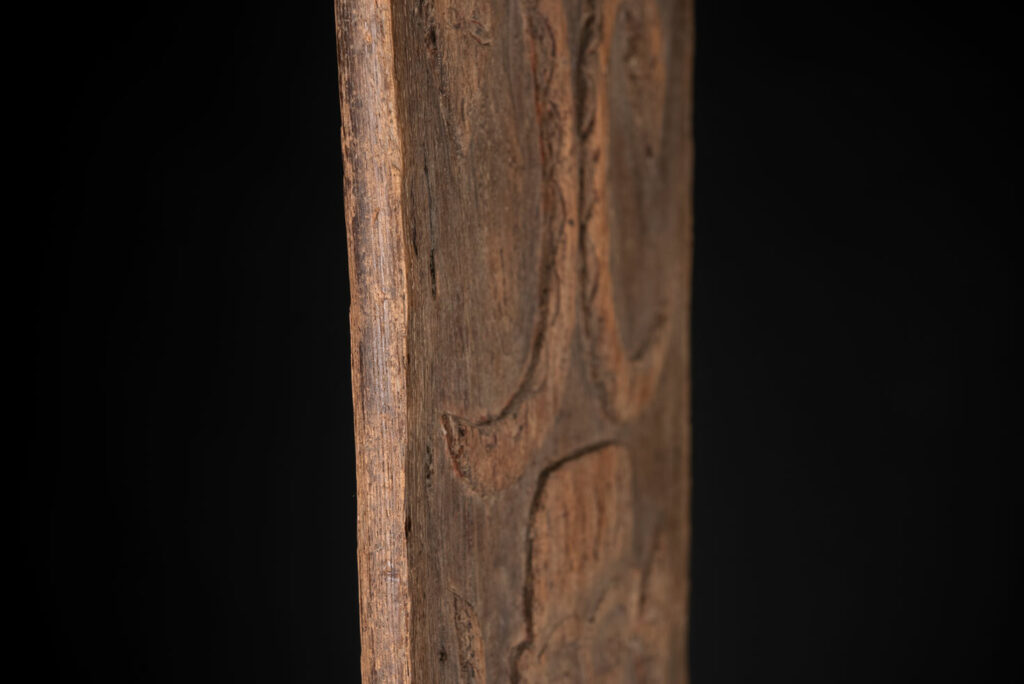 Paiwan tribes wood Door- 19 century - Standing figure and sacred snakes, two on the figure and two on a sides- south Taiwan. detail