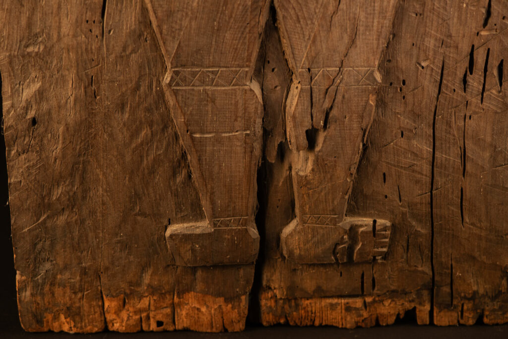 ancient Paiwan tribe panel carved with a standing man, part of a house partition or used as small doors or shutters – South Taiwan