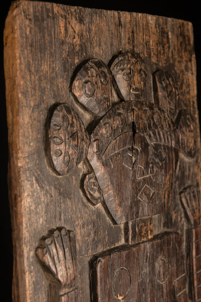 ancient Paiwan tribe panel carved with a standing man, part of a house partition or used as small doors or shutters – South Taiwan