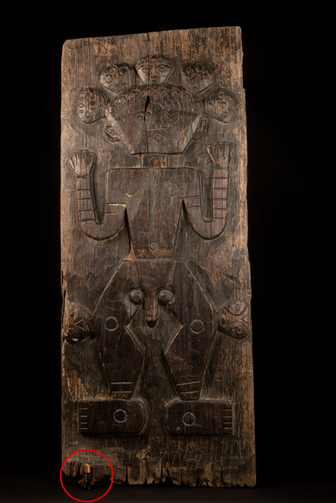 ancient Paiwan tribe panel carved with a standing man, part of a house partition or used as small doors or shutters – South Taiwan
