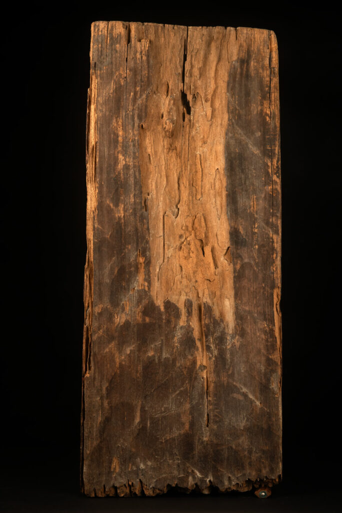 ancient Paiwan tribe panel carved with a standing man, part of a house partition or used as small doors or shutters – South Taiwan