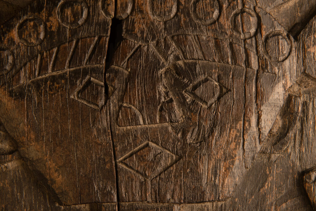 ancient Paiwan tribe panel carved with a standing man, part of a house partition or used as small doors or shutters – South Taiwan