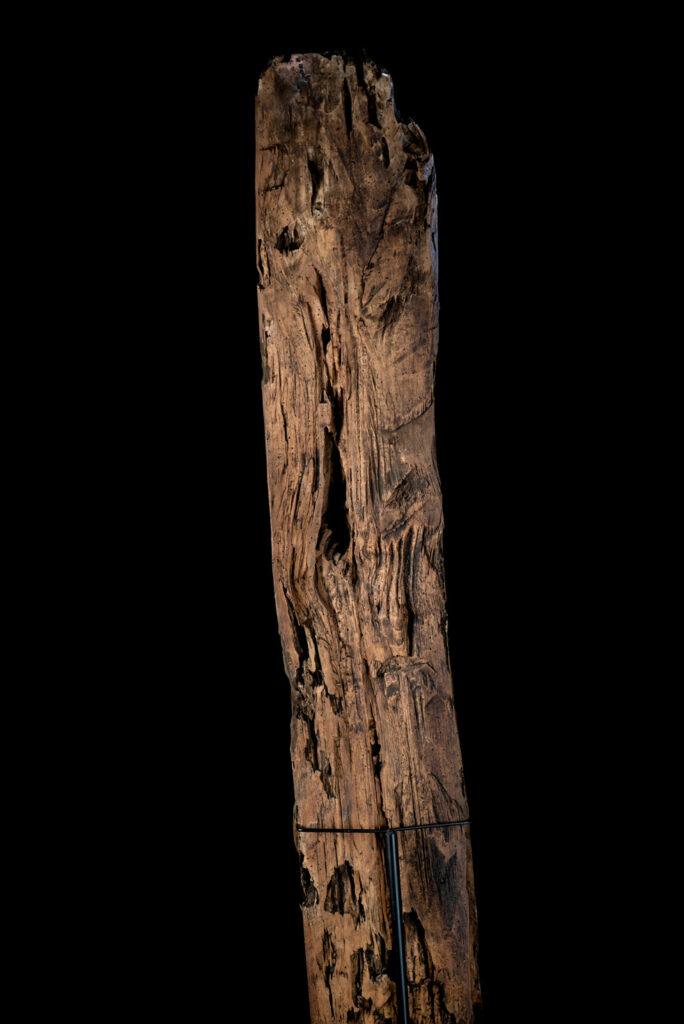 Decorative pillar of the Paiwan tribe- South Taiwan. Ancient Paiwan tribe pillar , part of the inside partition, carved with human faces and sacred snakes.