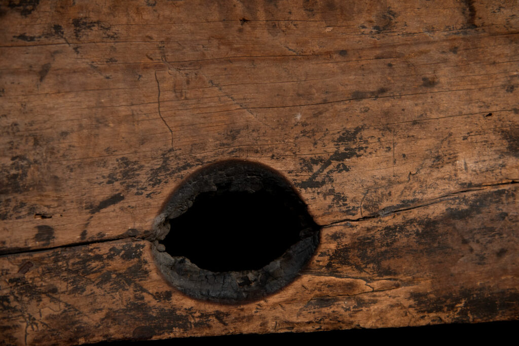 Paiwan tribe house Eave from Majia Township 瑪家鄉 - South Taiwan- Carved with human faces in the Majia style and sacred snakes positioned back to back.