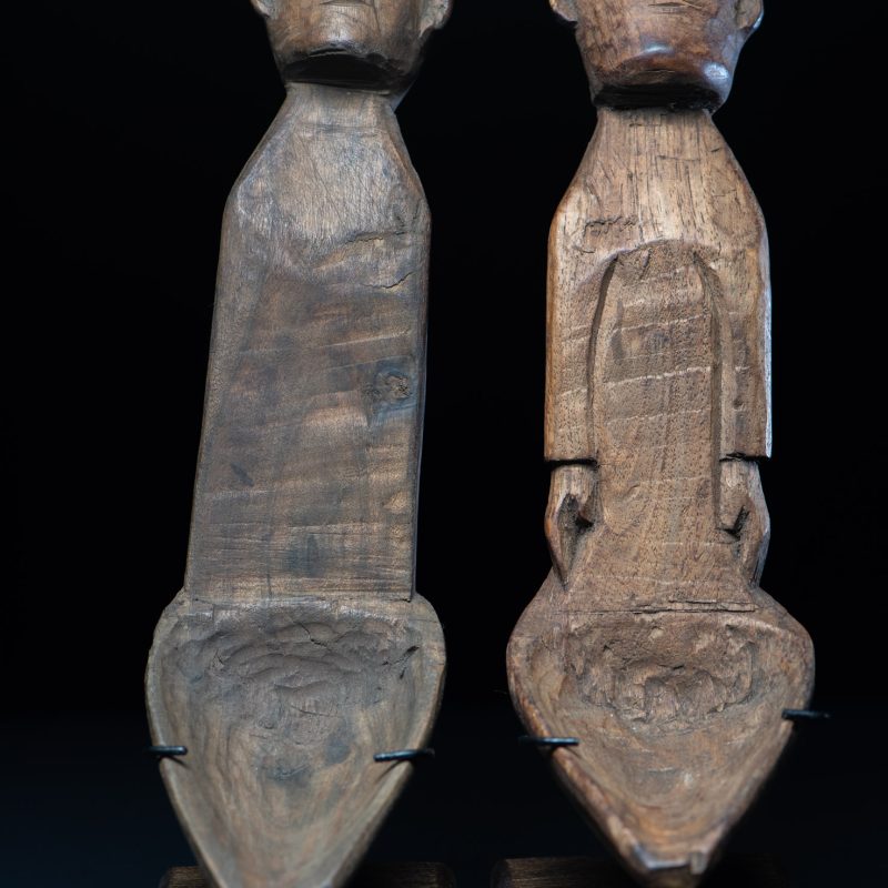 Pair of Paiwan tribe spoon carved with paiwan figures.