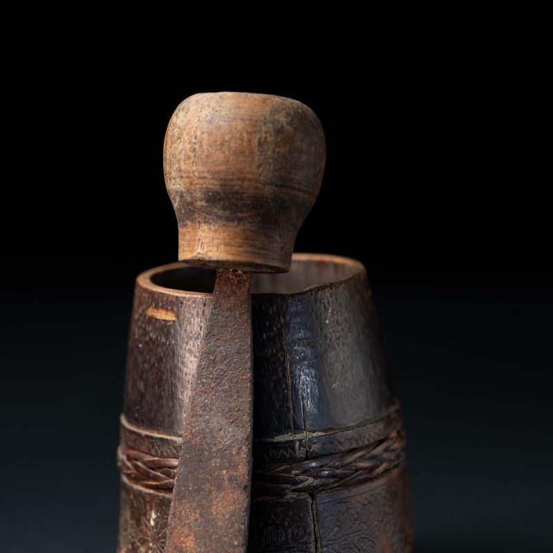 Bamboo Mortar Carved with Foliage and Wrapped with a Rattan Braid, with Pestle – Pingpu Tribe