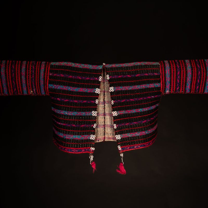 Atayal tribe vest made of Linen and colored wool and old mother of pearl buttons. Can be worn by men or women