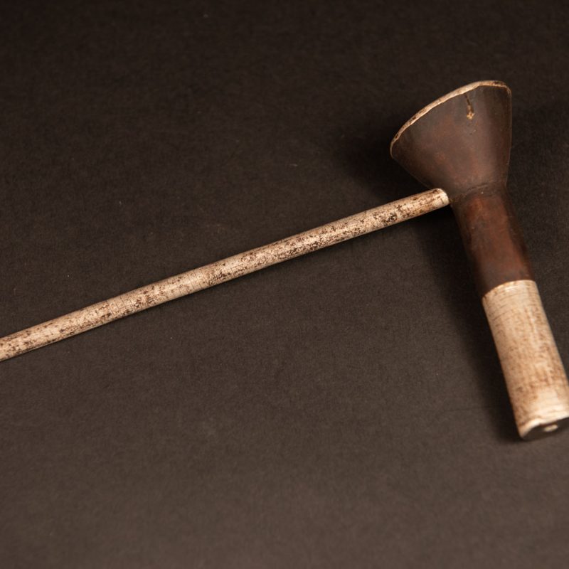 Pipe from Attayal tribe made of wood and aluminium . Part of wood are paint in silver.